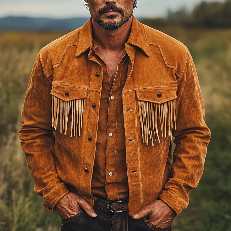 Men's Western Cowboy Suede Tassel Long Sleeve Shirt MTA2121D8U sold by Manly product image thumbnail 2