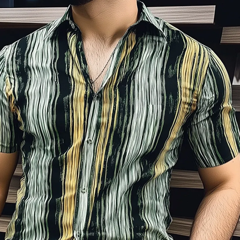 Men's Retro Vertical Stripe Print Short Sleeve Shirt MTA2168D6U sold by Manly product image thumbnail 3