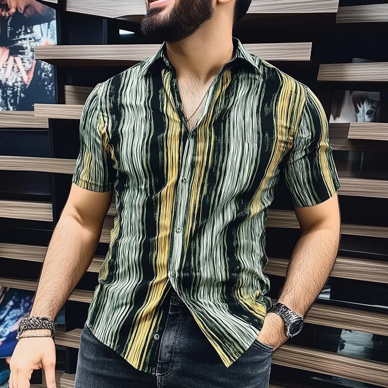Men's Retro Vertical Stripe Print Short Sleeve Shirt MTA2168D6U sold by Manly product image thumbnail 2