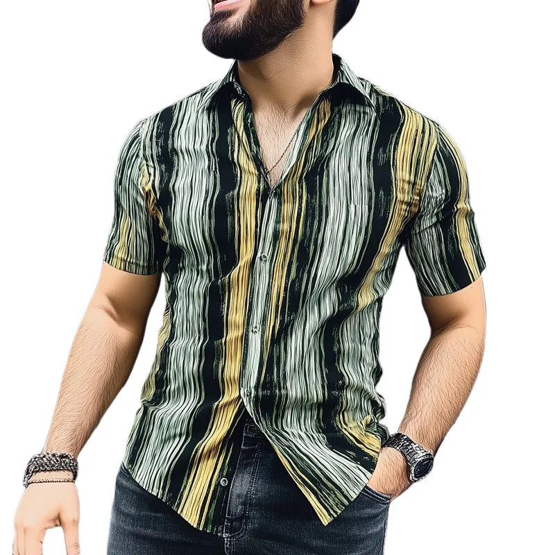 Men's Retro Vertical Stripe Print Short Sleeve Shirt MTA2168D6U sold by Manly