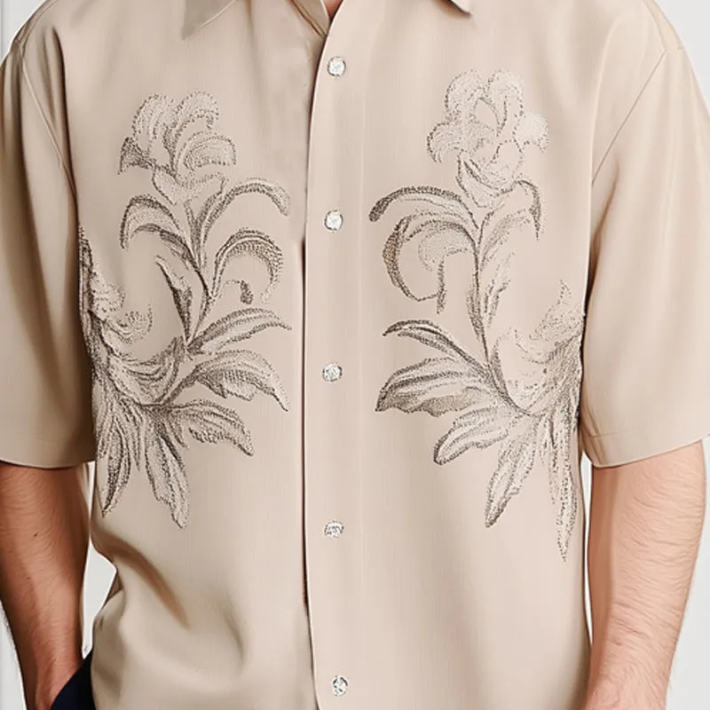 Men's Fashion Summer Silver Embroidery Loose Short Sleeve Shirt MTA2164D2U sold by Manly product image thumbnail 3