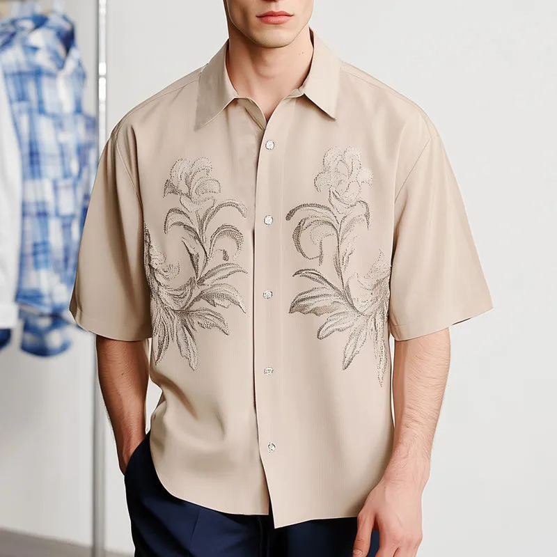 Men's Fashion Summer Silver Embroidery Loose Short Sleeve Shirt MTA2164D2U sold by Manly product image thumbnail 2