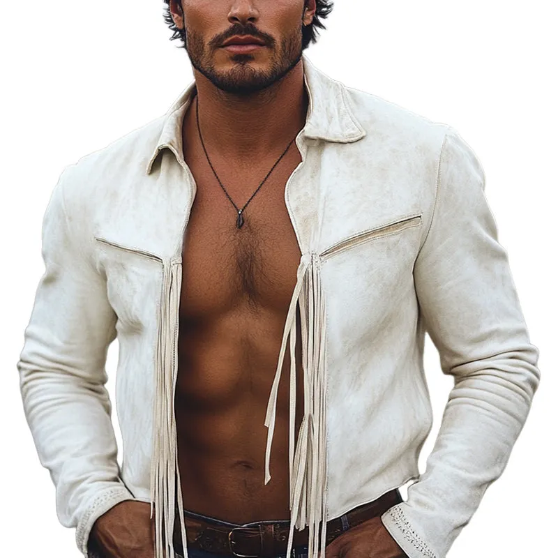 Men's White Spring Autumn Suede Fringe Jacket MTA2126D7U sold by Manly