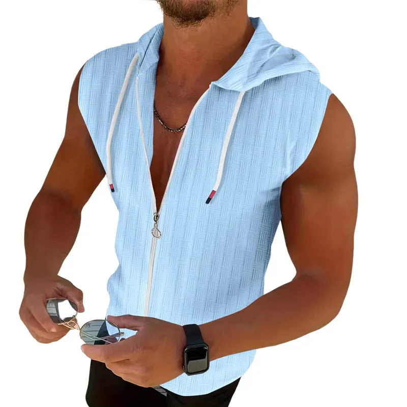 Men's Solid Color Casual Zipper Hooded Vest MTA2159D4X sold by Manly