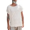 Men's Solid Cotton And Linen Raw Edge Stitching Round Neck Short Sleeve T-shirt MTA2373D4Z sold by Manly