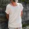 Men's Solid Cotton And Linen Raw Edge Stitching Round Neck Short Sleeve T-shirt MTA2373D4Z sold by Manly