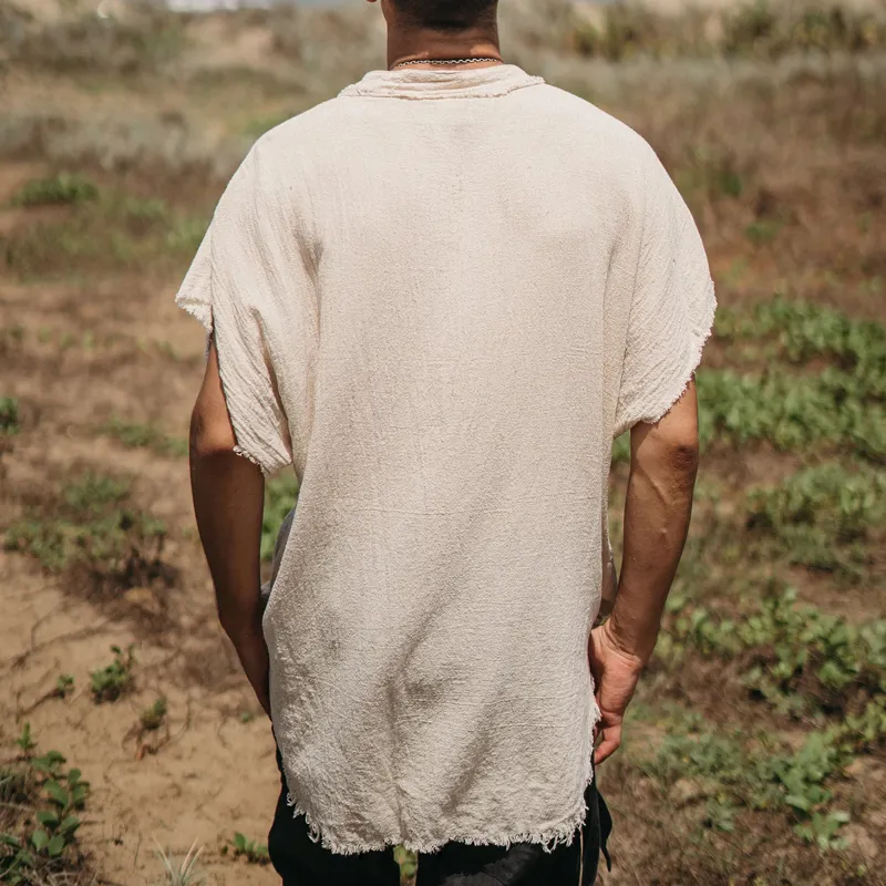 Men's Solid Cotton And Linen Raw Edge Short Sleeve Shirt MTA2352D5Z sold by Manly product image thumbnail 3