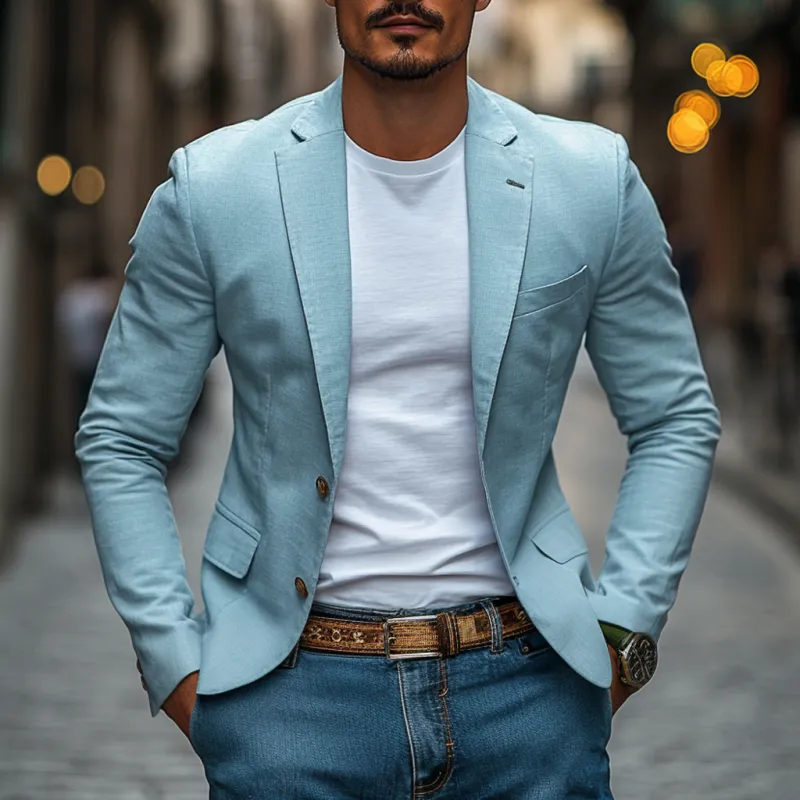 Men's Casual Breathable Cotton Notched Lapel Single Breasted Slim Fit Blazer MTA2323D9M sold by Manly product image thumbnail 2