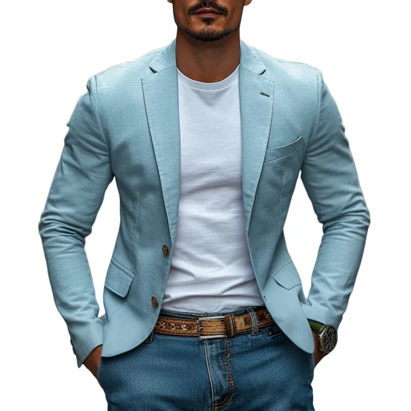 Men's Casual Breathable Cotton Notched Lapel Single Breasted Slim Fit Blazer MTA2323D9M sold by Manly