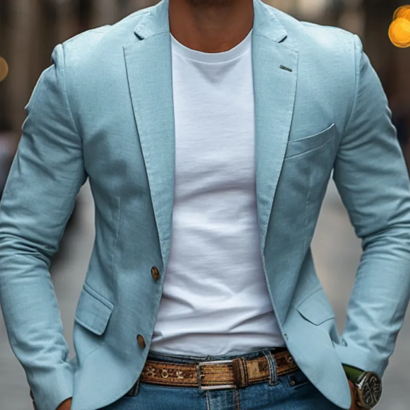 Men's Casual Breathable Cotton Notched Lapel Single Breasted Slim Fit Blazer MTA2323D9M sold by Manly product image thumbnail 3