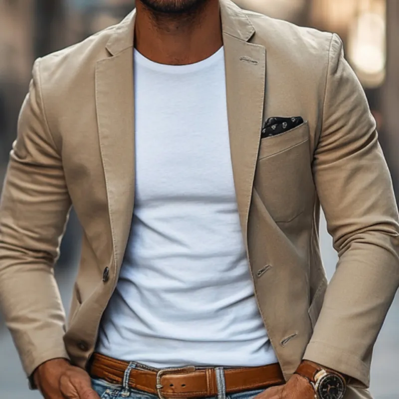 Men's Casual Breathable Cotton Notched Lapel Single Breasted Slim Fit Blazer MTA2309D8M sold by Manly product image thumbnail 3