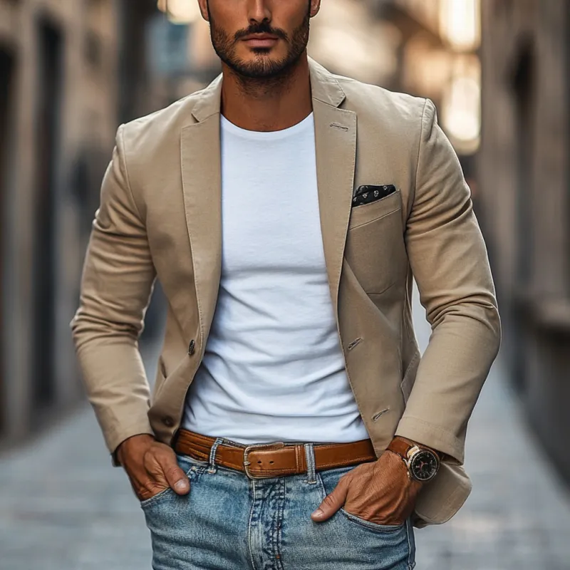 Men's Casual Breathable Cotton Notched Lapel Single Breasted Slim Fit Blazer MTA2309D8M sold by Manly product image thumbnail 2