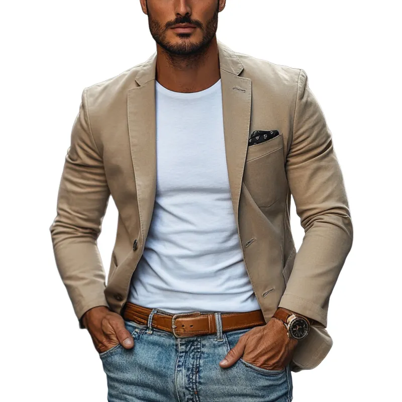 Men's Casual Breathable Cotton Notched Lapel Single Breasted Slim Fit Blazer MTA2309D8M sold by Manly