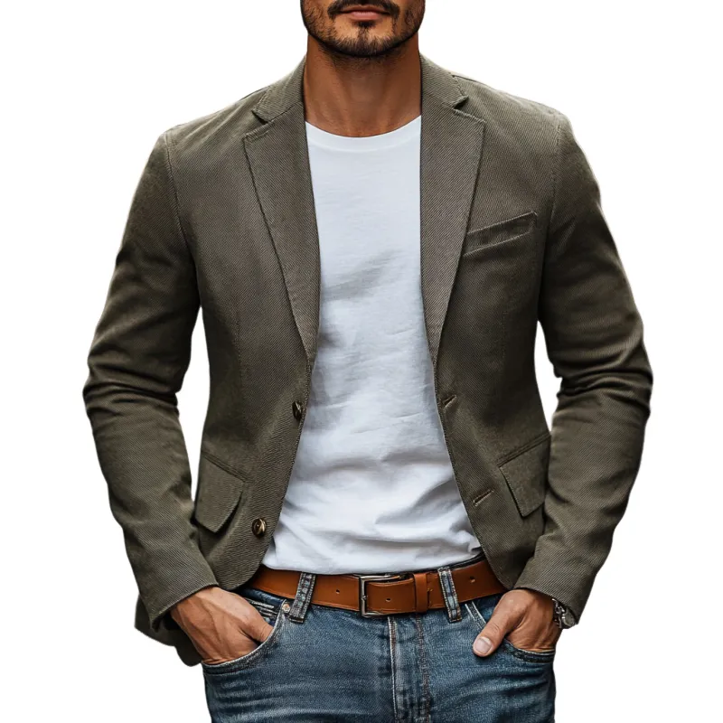 Men's Casual Twill Cotton Notch Lapel Single-Breasted Slim-Fit Blazer MTA2399D8M sold by Manly