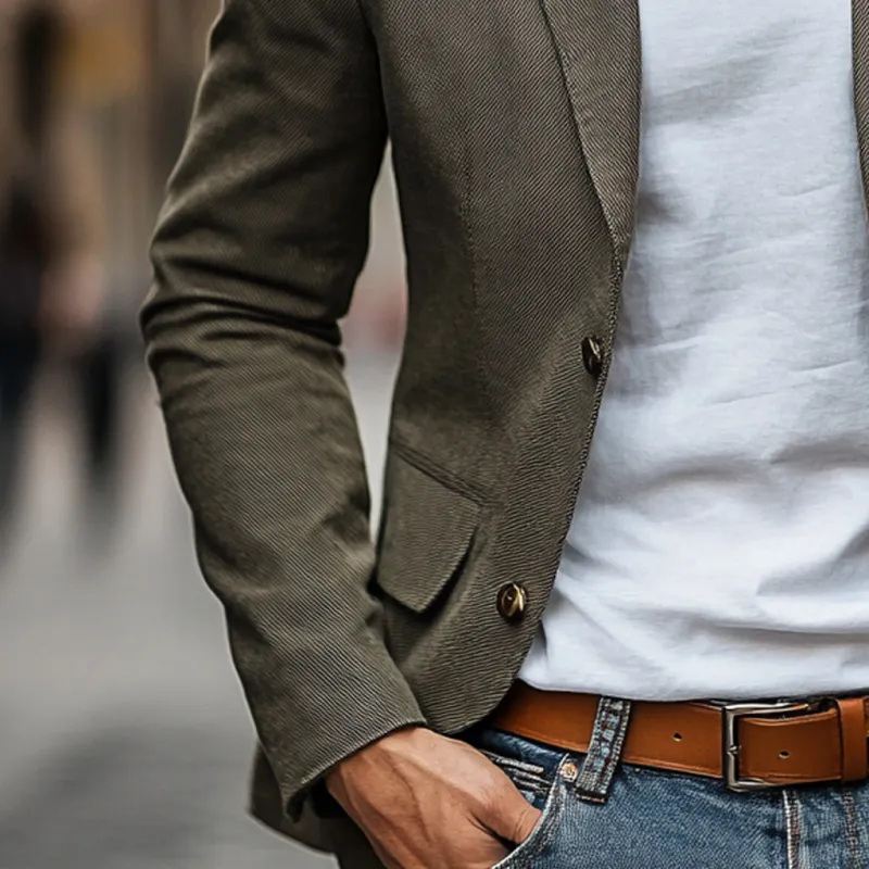 Men's Casual Twill Cotton Notch Lapel Single-Breasted Slim-Fit Blazer MTA2399D8M sold by Manly product image thumbnail 4