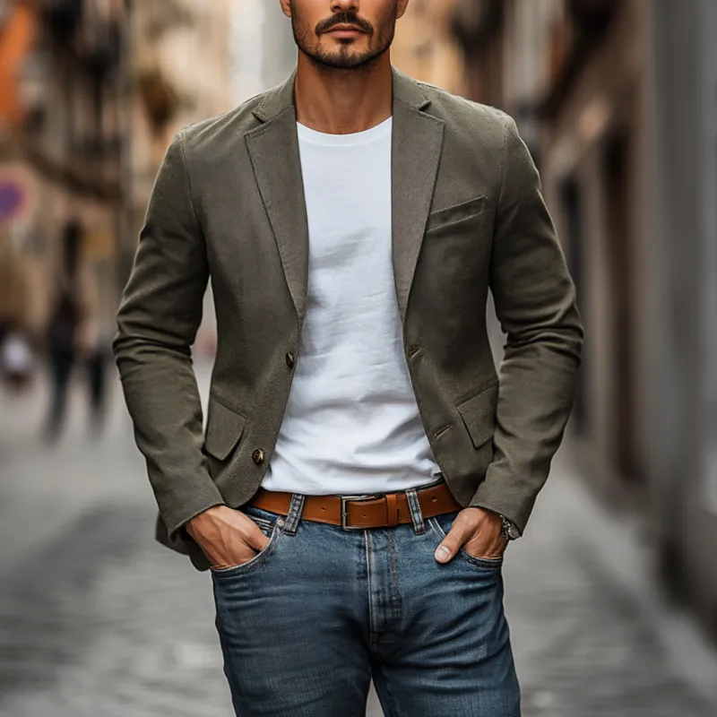 Men's Casual Twill Cotton Notch Lapel Single-Breasted Slim-Fit Blazer MTA2399D8M sold by Manly product image thumbnail 3