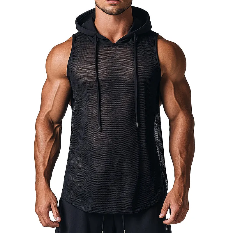 Men's Summer Hollow Mesh Breathable Hooded Tank Top MTA2323D5P sold by Manly