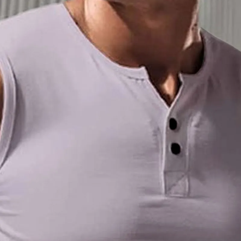 Men's Summer Cotton and Linen Blend Henley Collar Tank Top MTA2306D0P sold by Manly product image thumbnail 3