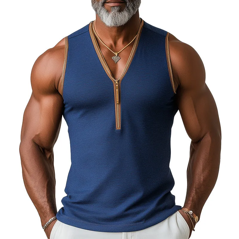 【24-hour shipping out】Men's Summer Fashion Sports Fabric V-Neck Zipper Tank Top MTA2382D0P sold by Manly