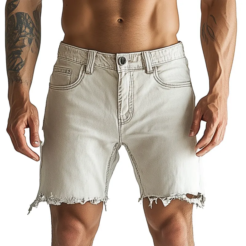 Men's Summer Fashion Slim Raw Edge Denim Shorts MTA2314D2P sold by Manly