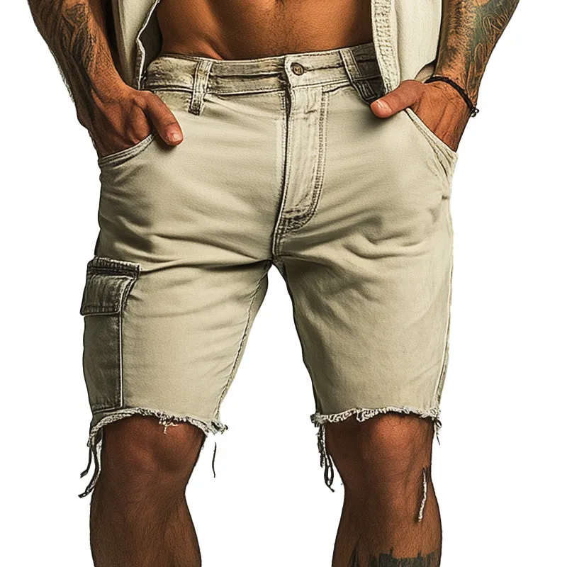 Men's Summer Fashion Slim Raw Edge Pocket Denim Shorts MTA2358D6P sold by Manly