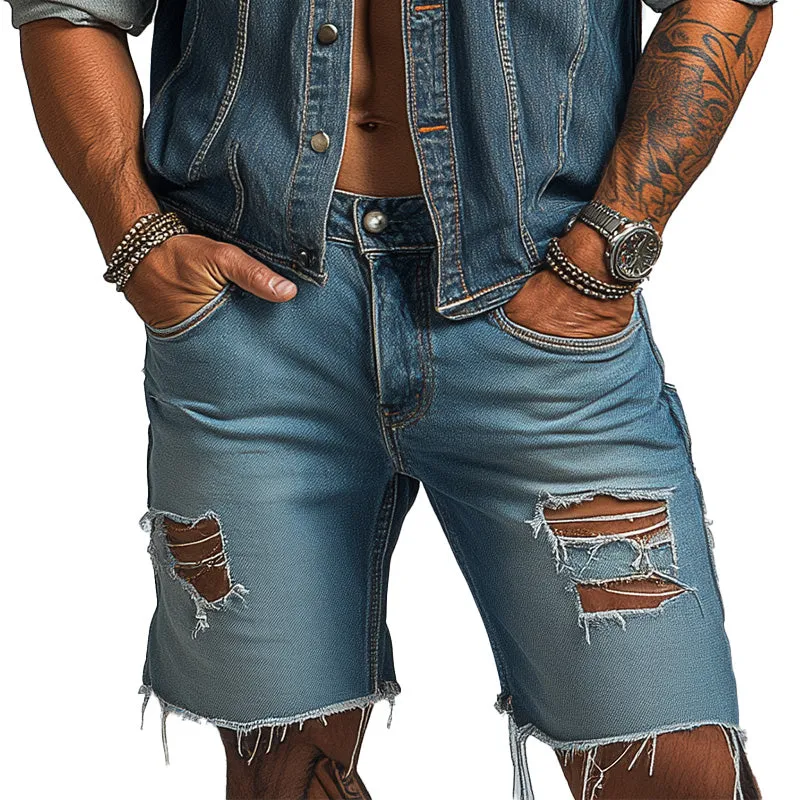 Men's Summer Fashion Brushed Ripped Denim Shorts MTA2384D6P sold by Manly