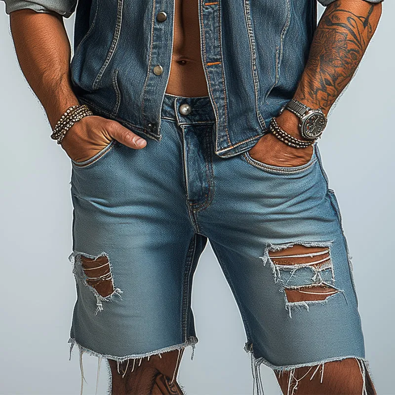Men's Summer Fashion Brushed Ripped Denim Shorts MTA2384D6P sold by Manly product image thumbnail 2