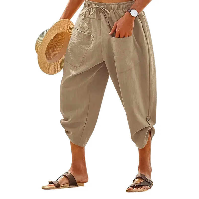 Men's Cotton and Linen Casual Loose Cropped Pants MTA2303D4X sold by Manly