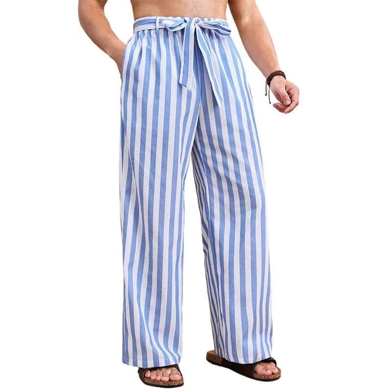 Men's Casual Striped Loose Cotton and Linen Casual Pants MTA2376D6X sold by Manly