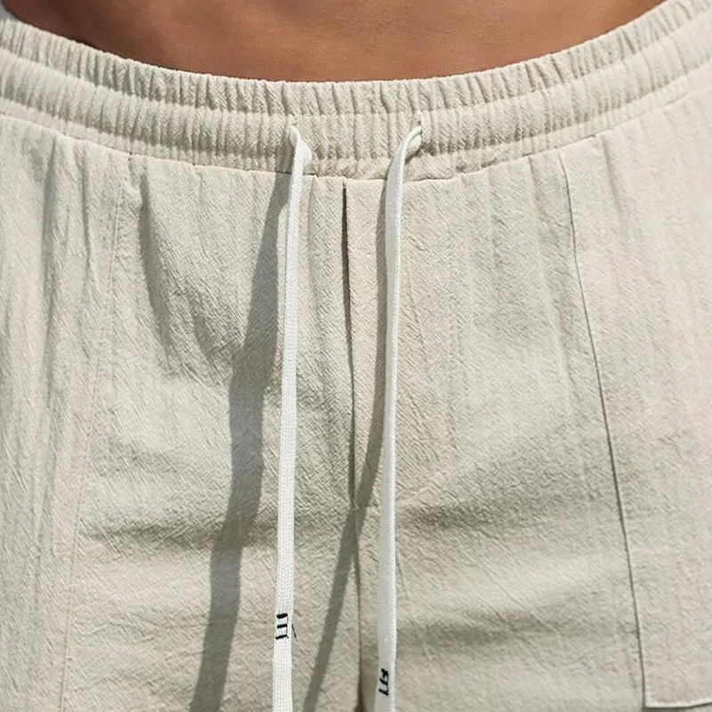 Men's Cotton And Linen Legged Solid Color Casual Cropped Pants MTA2362D3X sold by Manly product image thumbnail 3