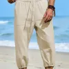 Men's Cotton And Linen Legged Solid Color Casual Cropped Pants MTA2362D3X sold by Manly