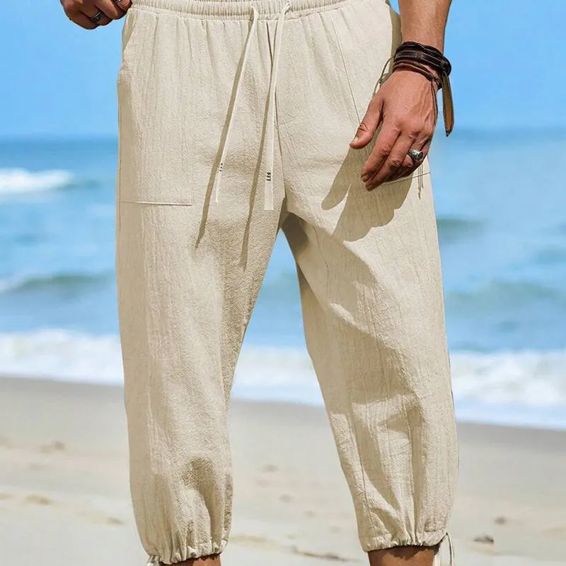 Men's Cotton And Linen Legged Solid Color Casual Cropped Pants MTA2362D3X sold by Manly product image thumbnail 2