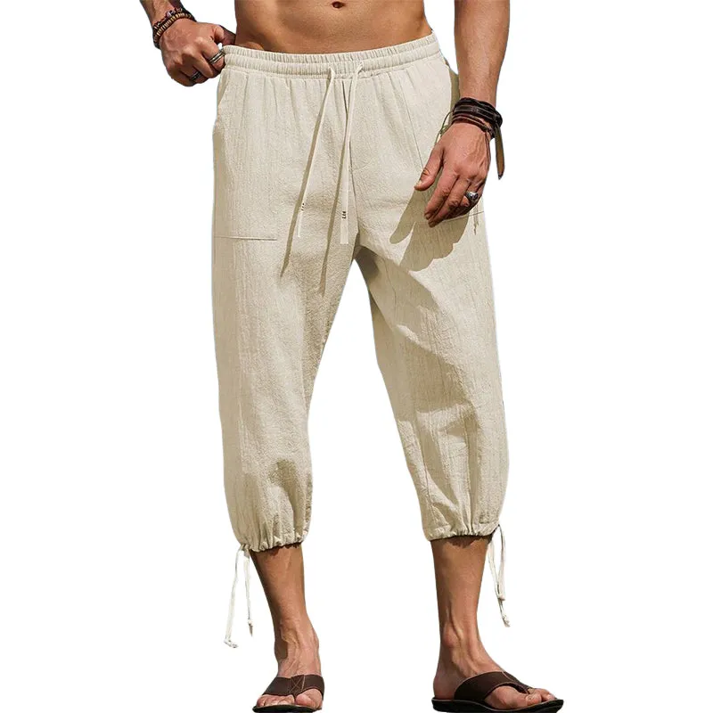 Men's Cotton And Linen Legged Solid Color Casual Cropped Pants MTA2362D3X sold by Manly