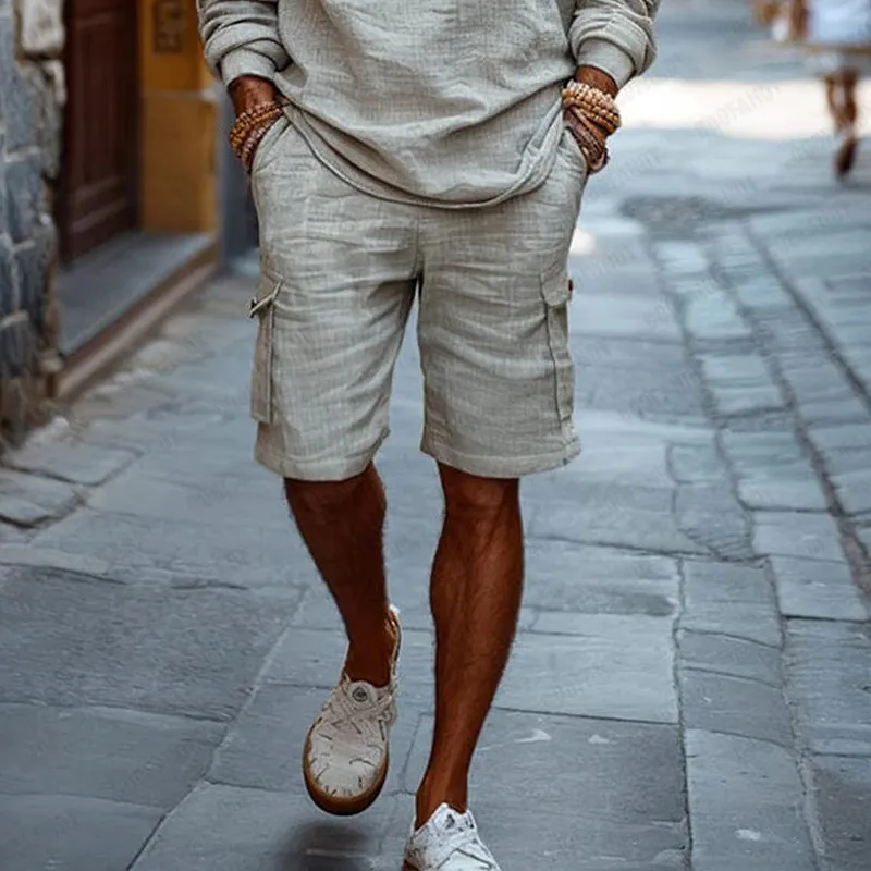 Men's Cotton And Linen Vacation Casual Shorts Long-Sleeved Two-Piece Set MTA2109D3X sold by Manly product image thumbnail 4