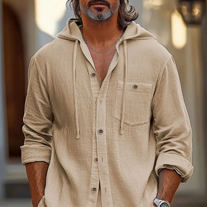 Men's Cotton And Linen Vacation Casual Shorts Long-Sleeved Hooded Two-Piece Set MTA2177D0X sold by Manly product image thumbnail 3