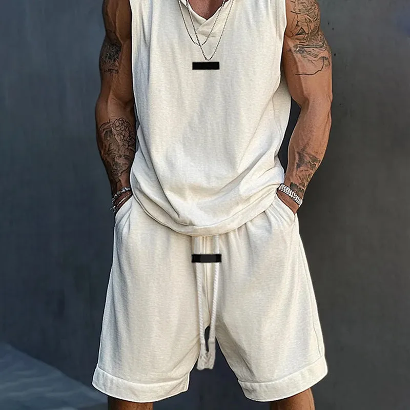 Men's Solid Color Casual Sleeveless Shorts Sports Hooded Two Piece Set MTA2172D2X sold by Manly product image thumbnail 4