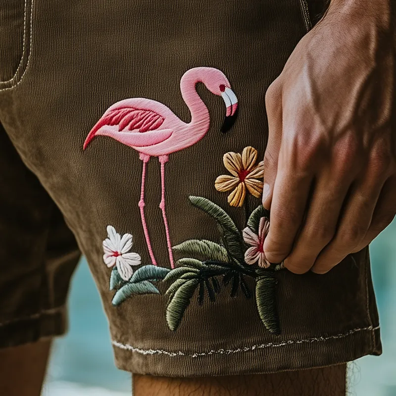 Men's Summer Fashion Casual Hawaiian Style Thin Suede Embroidered Shorts MTA2382D1K sold by Manly product image thumbnail 4
