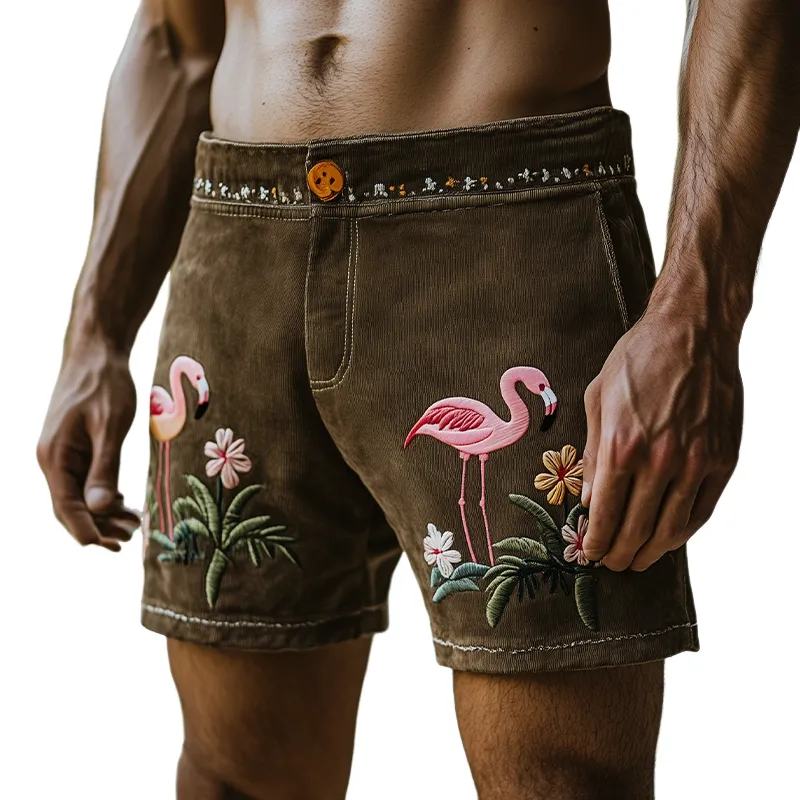 Men's Summer Fashion Casual Hawaiian Style Thin Suede Embroidered Shorts MTA2382D1K sold by Manly