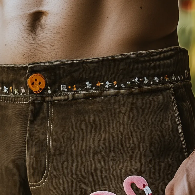 Men's Summer Fashion Casual Hawaiian Style Thin Suede Embroidered Shorts MTA2382D1K sold by Manly product image thumbnail 3