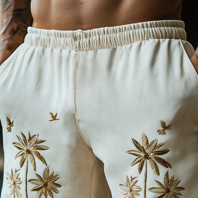 Men's Summer Fashion Casual Hawaiian Style Thin Suede Embroidered Elastic Waist Beach Shorts MTA2317D8K sold by Manly product image thumbnail 3