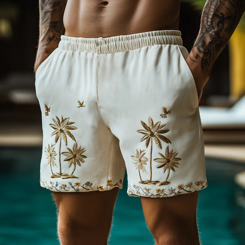 Men's Summer Fashion Casual Hawaiian Style Thin Suede Embroidered Elastic Waist Beach Shorts MTA2317D8K sold by Manly product image thumbnail 2
