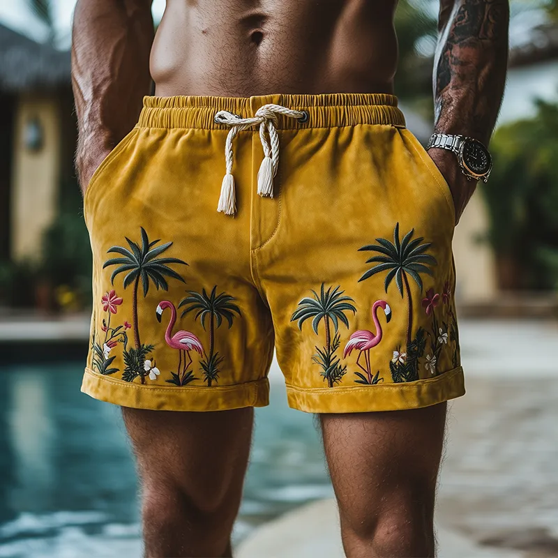Men's Summer Fashion Hawaiian Style Thin Suede Embroidered Elastic Waist Beach Shorts MTA2362D2K sold by Manly product image thumbnail 2