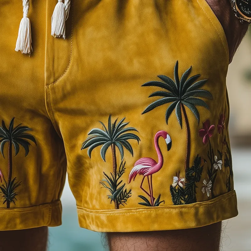 Men's Summer Fashion Hawaiian Style Thin Suede Embroidered Elastic Waist Beach Shorts MTA2362D2K sold by Manly product image thumbnail 4