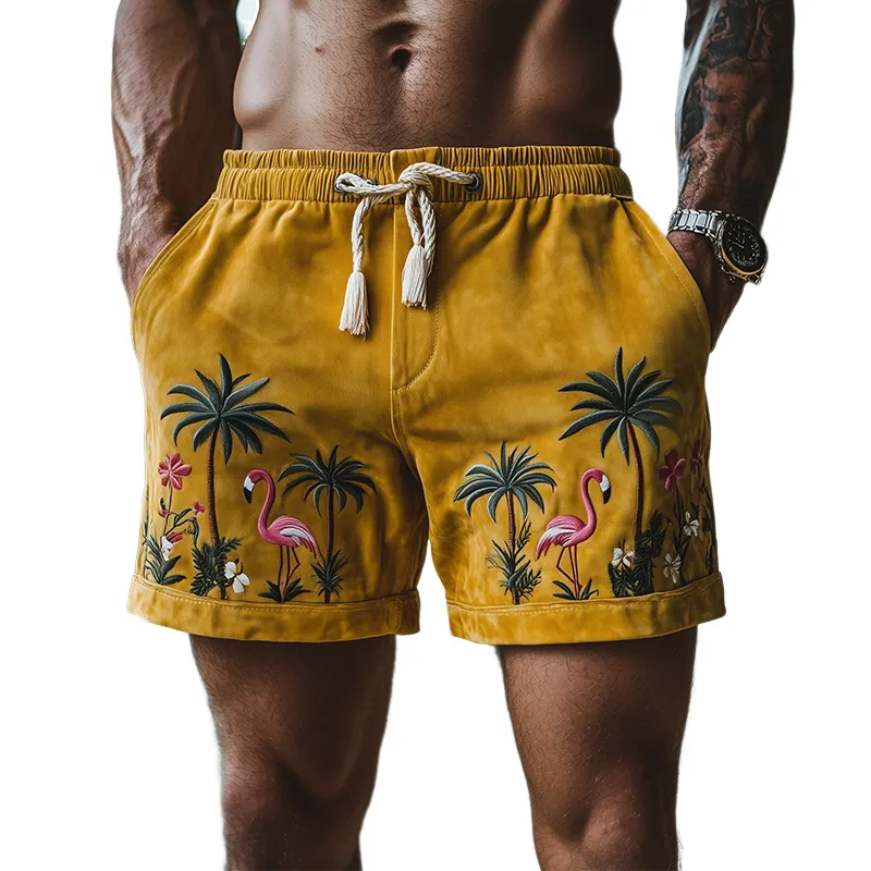 Men's Summer Fashion Hawaiian Style Thin Suede Embroidered Elastic Waist Beach Shorts MTA2362D2K sold by Manly