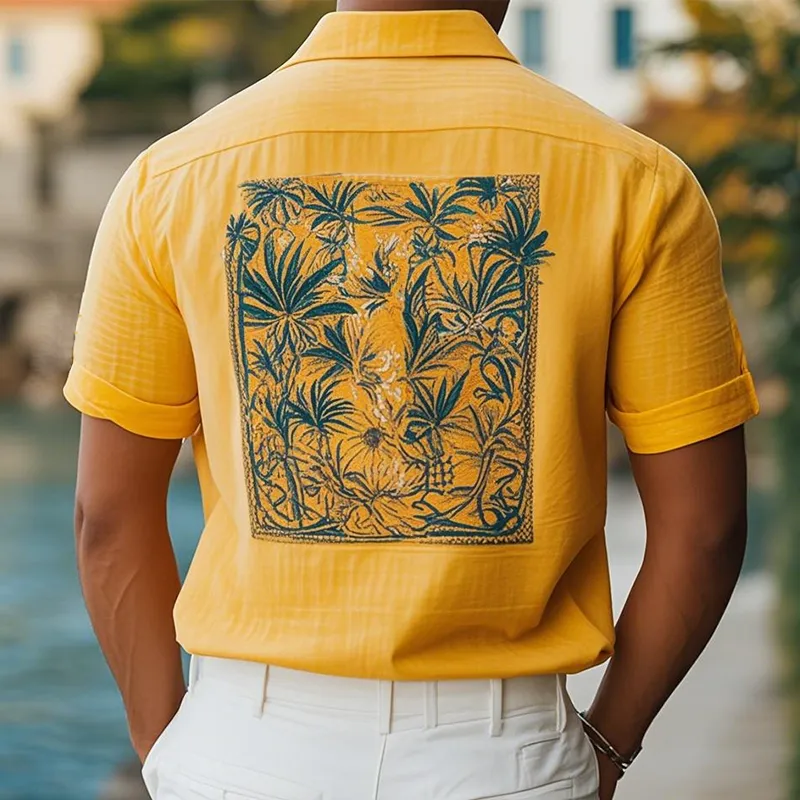Men's Summer Fashion Casual Hawaiian Style Cotton and Linen Personality Back Print Short-sleeved Shirt MTA2325D0K sold by Manly product image thumbnail 2