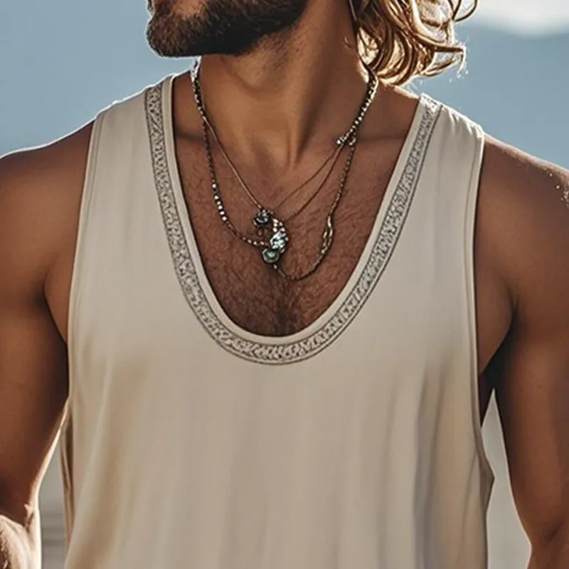 Men's Summer Fashion Casual U-neck Thin Suede Embroidered Tank Top MTA2371D0K sold by Manly product image thumbnail 4