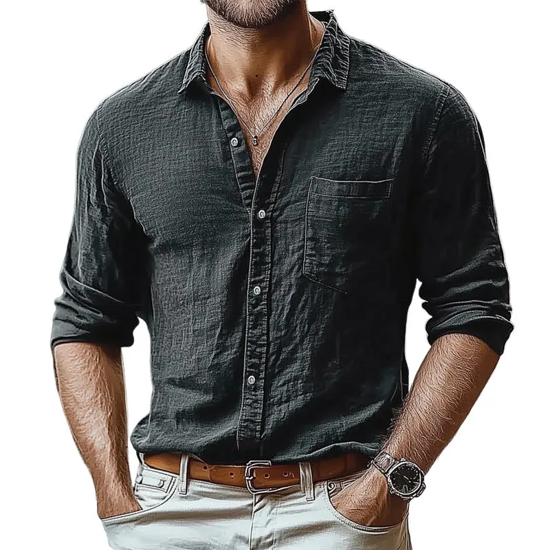 Men's Summer Basic Ice Silk Wrinkled Long Sleeve Shirt MTA2398D7U sold by Manly