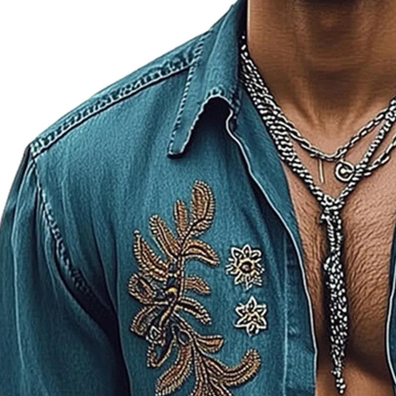 Men's Vintage Denim Embroidered Button Shirt MTA2210D2U sold by Manly product image thumbnail 3