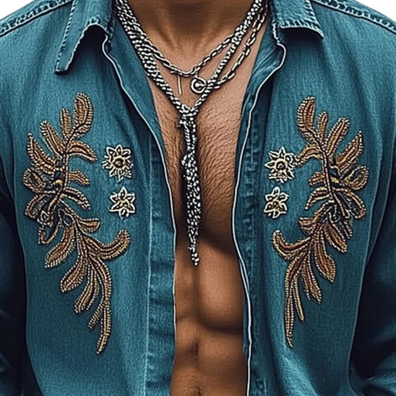 Men's Vintage Denim Embroidered Button Shirt MTA2210D2U sold by Manly product image thumbnail 2