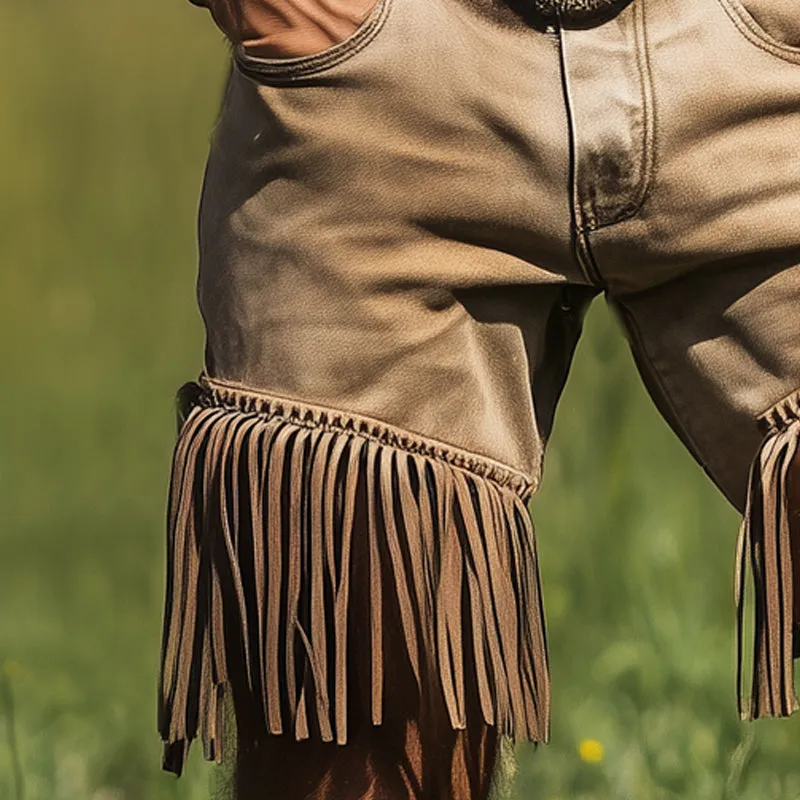 Men's Summer Western Cowboy Style Denim Tassel Shorts MTA2304D7U sold by Manly product image thumbnail 3